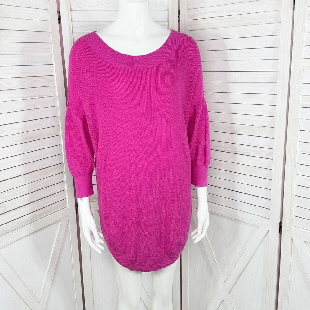 Express Drop Shoulder Circle Hem Oversized Tunic Sweater Pink Small